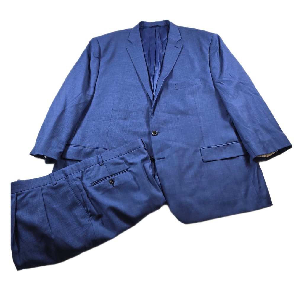 Ralph Lauren Wool Suit Mens 56S 2 Piece Pants 52X27 Blue Natural Stretch